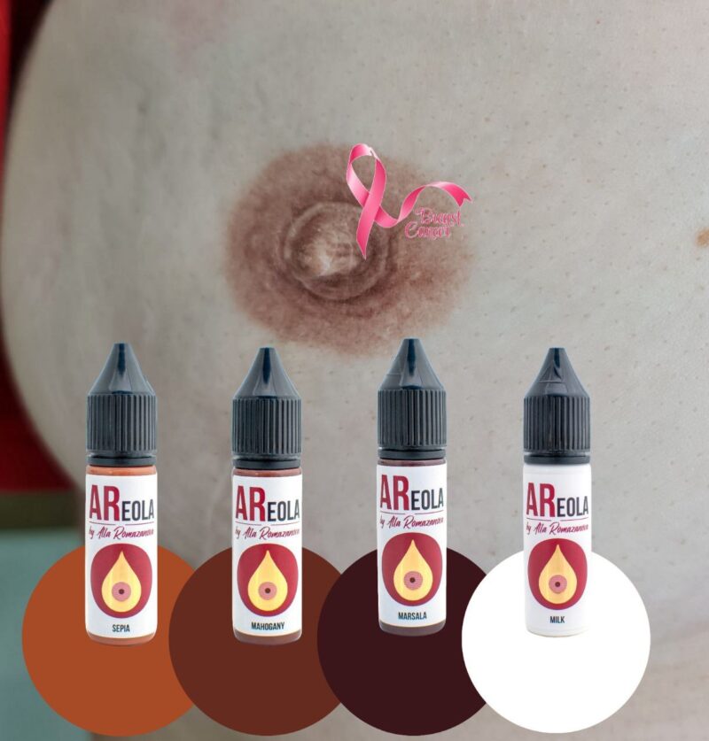 AReola Pigments by Alla Romazanova 10ml. Cosmetic and Mediical Tattoo by Dasha. Permanent makeup and reconstructive tattoo, scalp micro-pigmentation in Christchurch, New Zealand