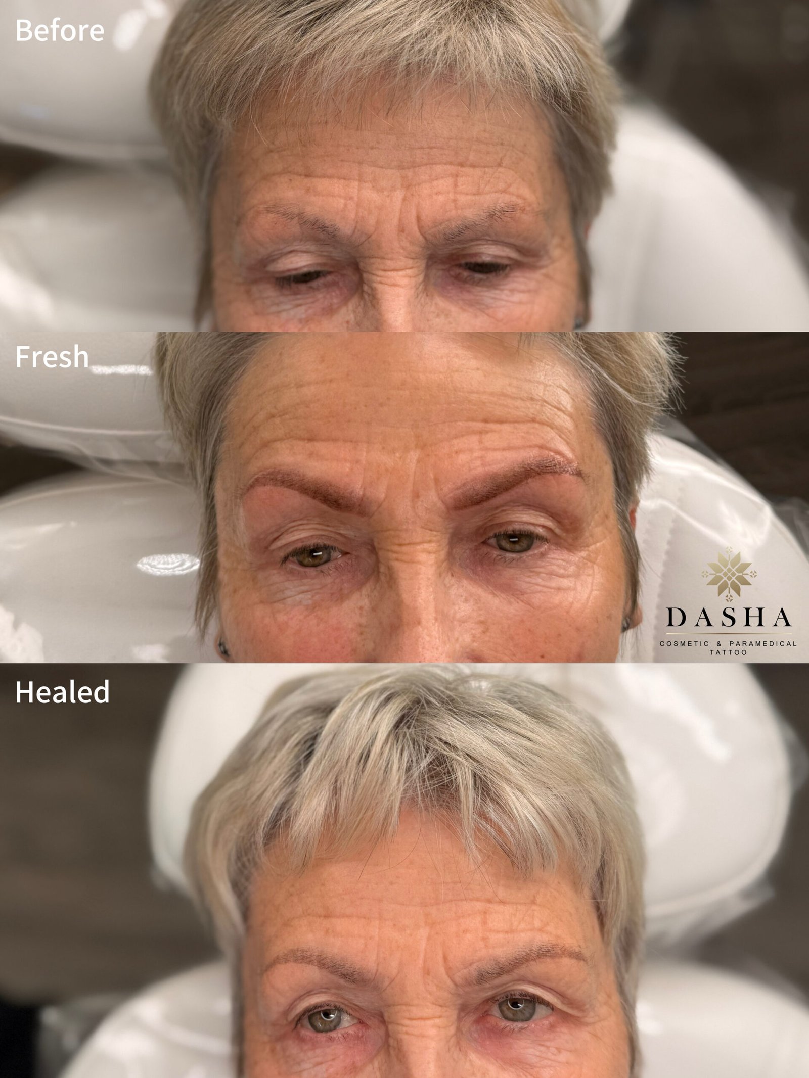 Brows Cosmetic Tattoo, Gradient Method. Cosmetic and Mediical Tattoo by Dasha. Permanent makeup and reconstructive tattoo, scalp micro-pigmentation in Christchurch, New Zealand